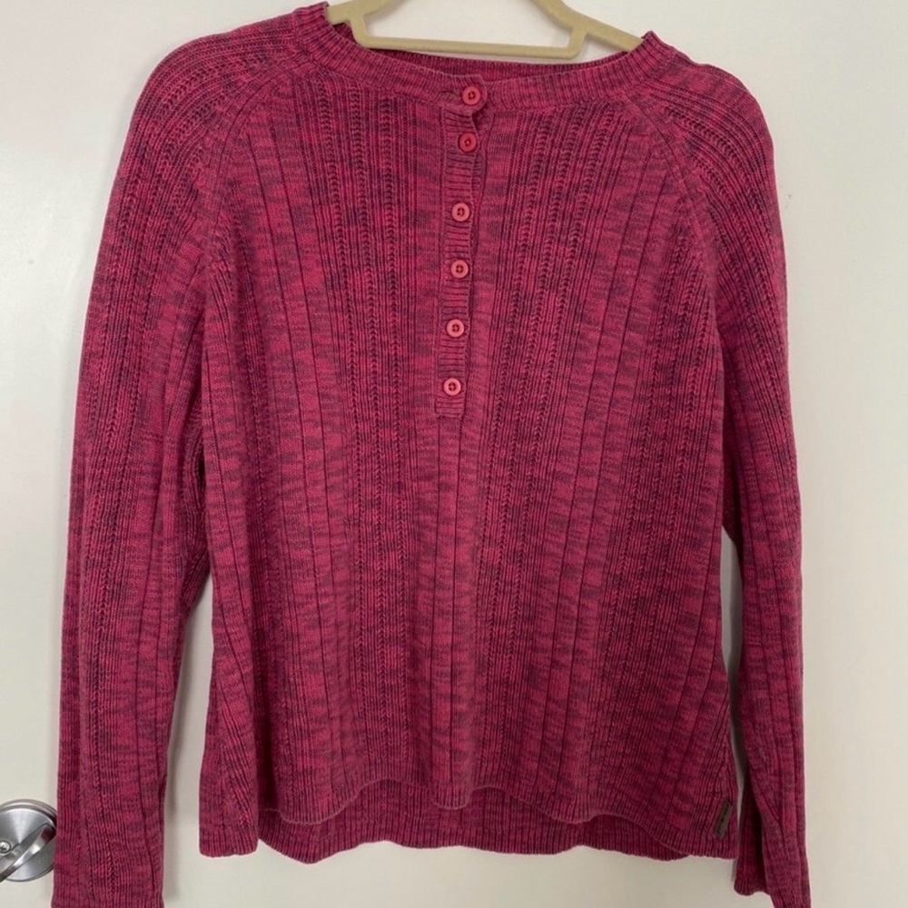 Woolrich Long Sleeve Ribbed Henley Top in Deep Berry